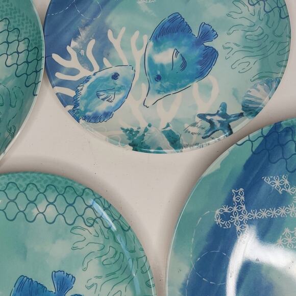 Sonoma Underwater Sea life Coastal Beach Fish Melamine Dinner Plate Set - Picture 9 of 12
